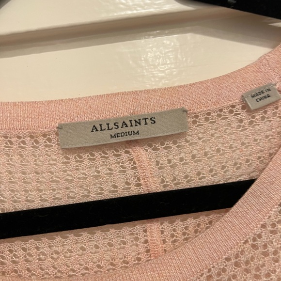 Allsaints Levita Short Sleeve T-shirt blouse tee pink open knit sweater - Picture 3 of 4